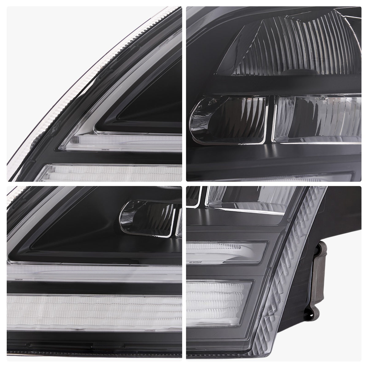 Black Full LED headlights pair front view for 2018-2024 Volvo VNL VNR