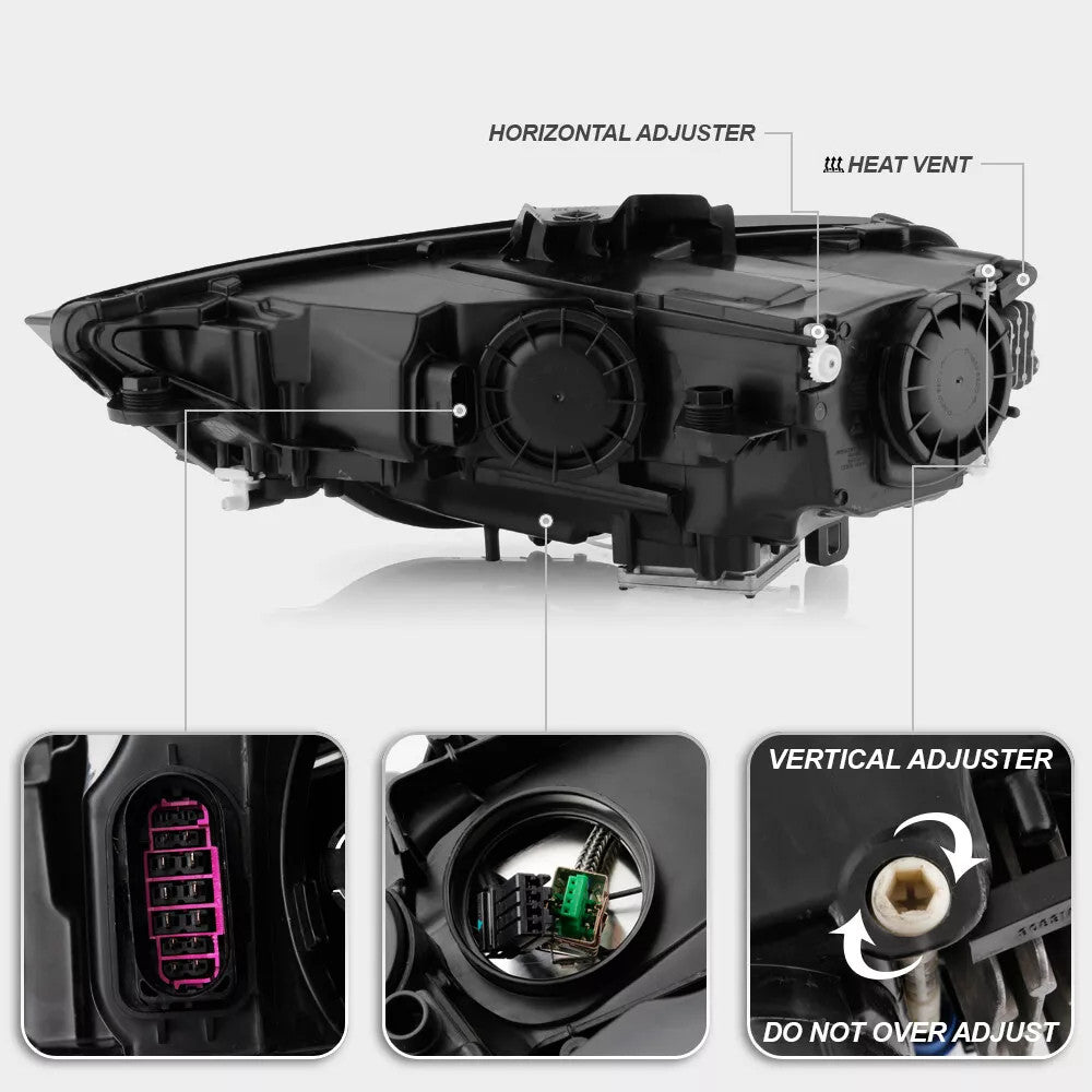 Right HID headlight lens close-up for 2015-2016 Audi A3