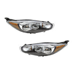 Black Bezel Halogen Headlights Pair w/ Bulbs & Chrome Reflectors for Ford Fiesta (2014-2019)