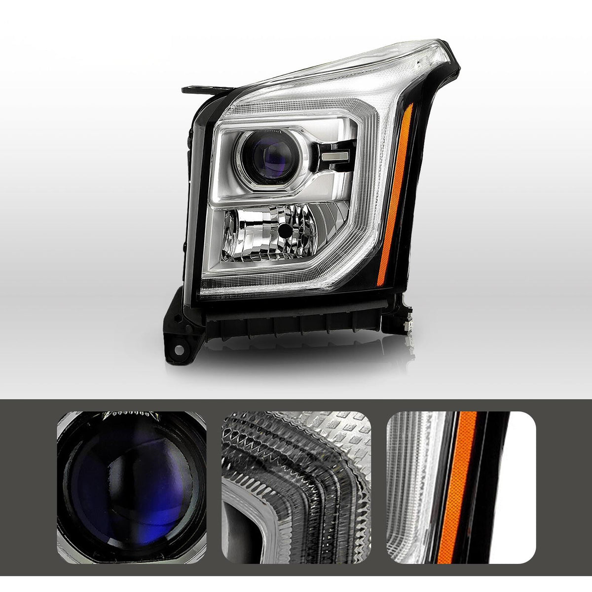 Right halogen projector headlight side angle for 2015-2017 GMC Yukon
