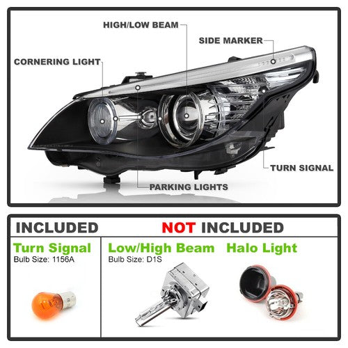Bulb size diagram for 2008-2010 BMW 5 Series E60 headlights