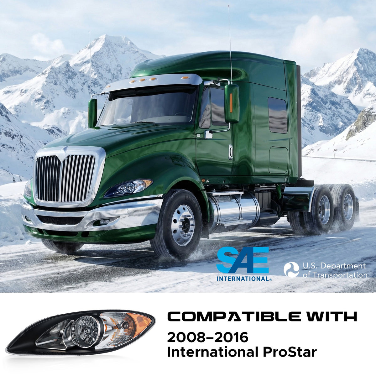 Fitment chart for Black Halogen headlights, 2008-2016 International ProStar