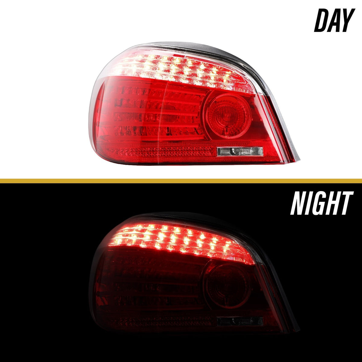 E60 facelift style tail light LED parking light bar lit, day and night