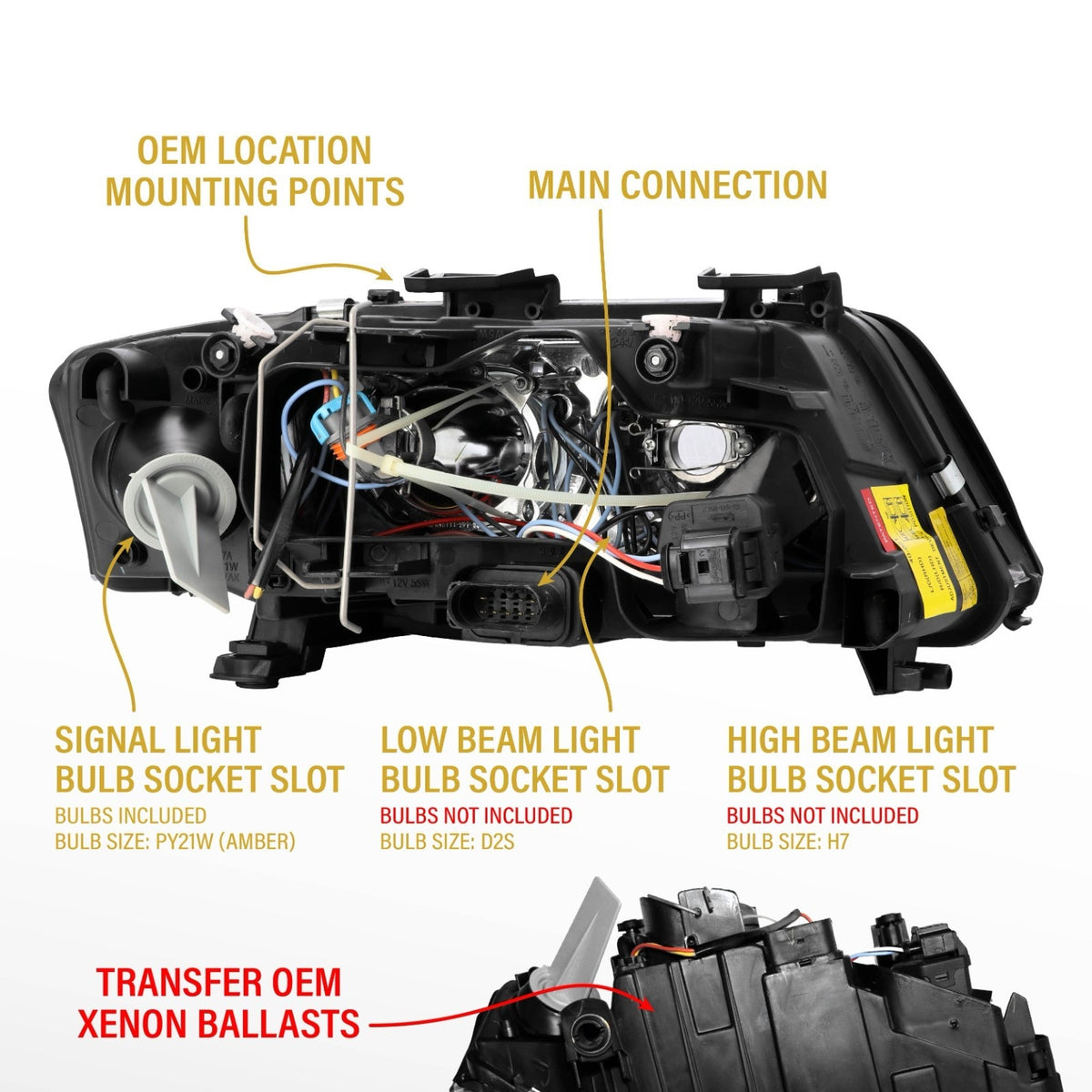 Back of the headlight with bulb slots