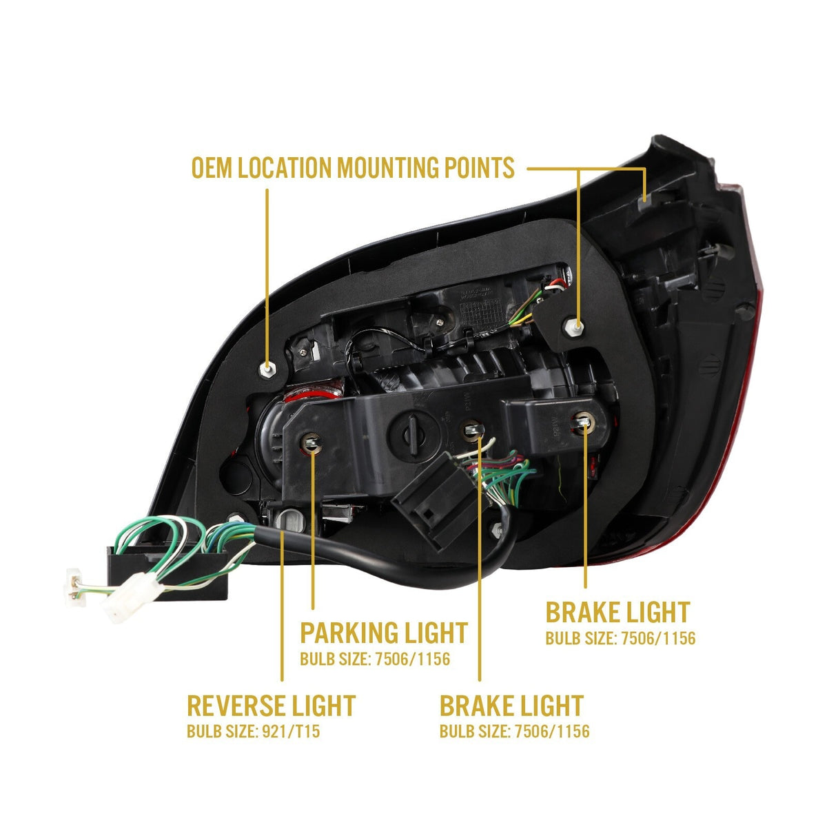 Back of the E60 facelift style tail light showing OEM-location mounting points and bulb sockets