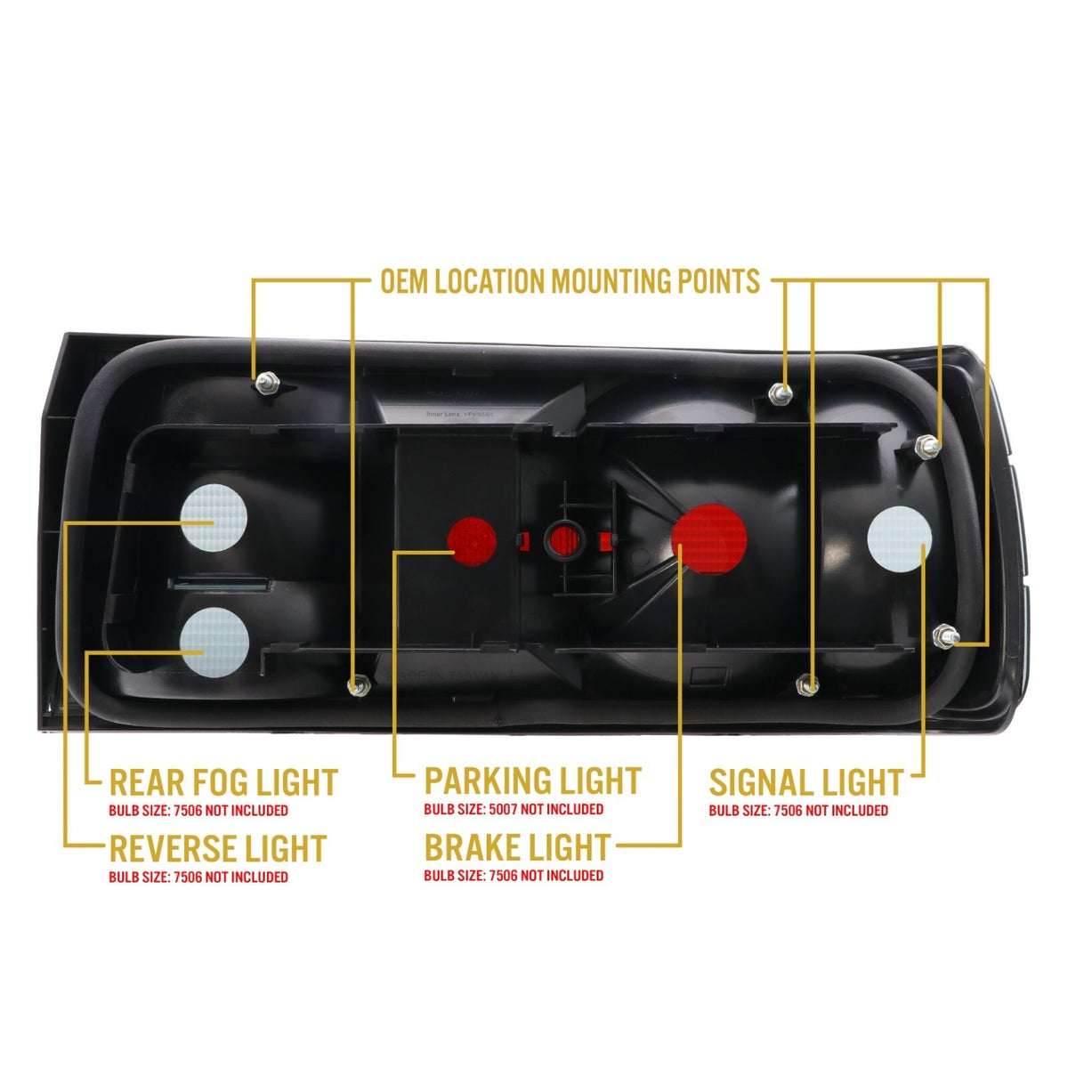 Back of the E30 tail light with bulb sockets and OEM mounting points