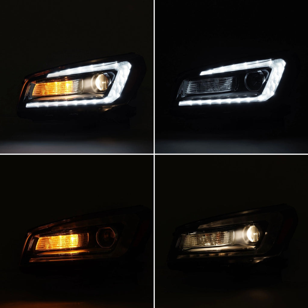 Left halogen projector headlight lens close-up for 2013-2016 GMC Acadia