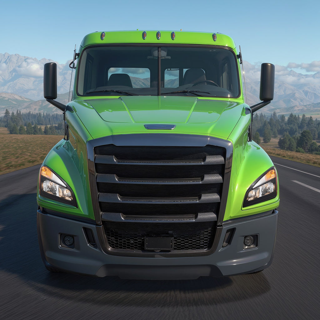 Passenger side Black Halogen headlight close-up for 2018-2024 Freightliner Cascadia