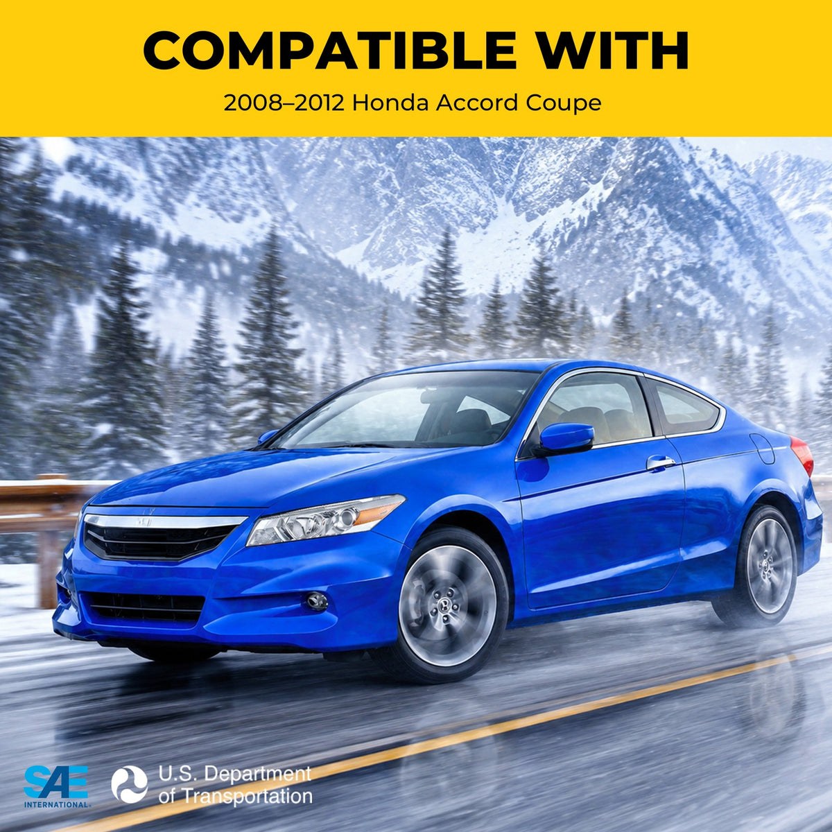 Chrome Halogen headlight lens and housing detail for 2008-2012 Honda Accord Coupe