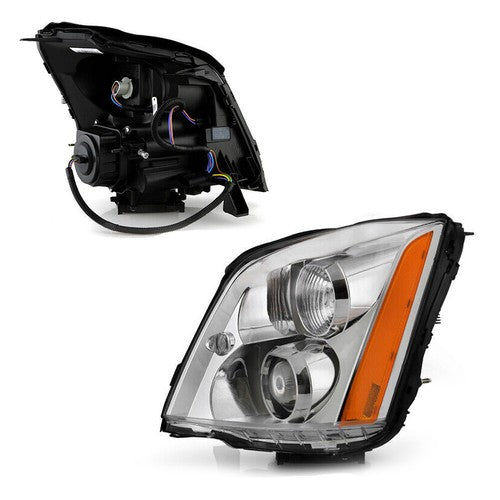 Passenger side Chrome HID Projector headlight close-up for 2006-2011 Cadillac DTS