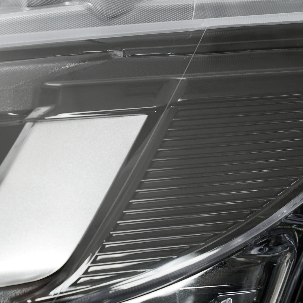 Left LED headlight lens close-up for 2024-2026 Ford Mustang (S650)
