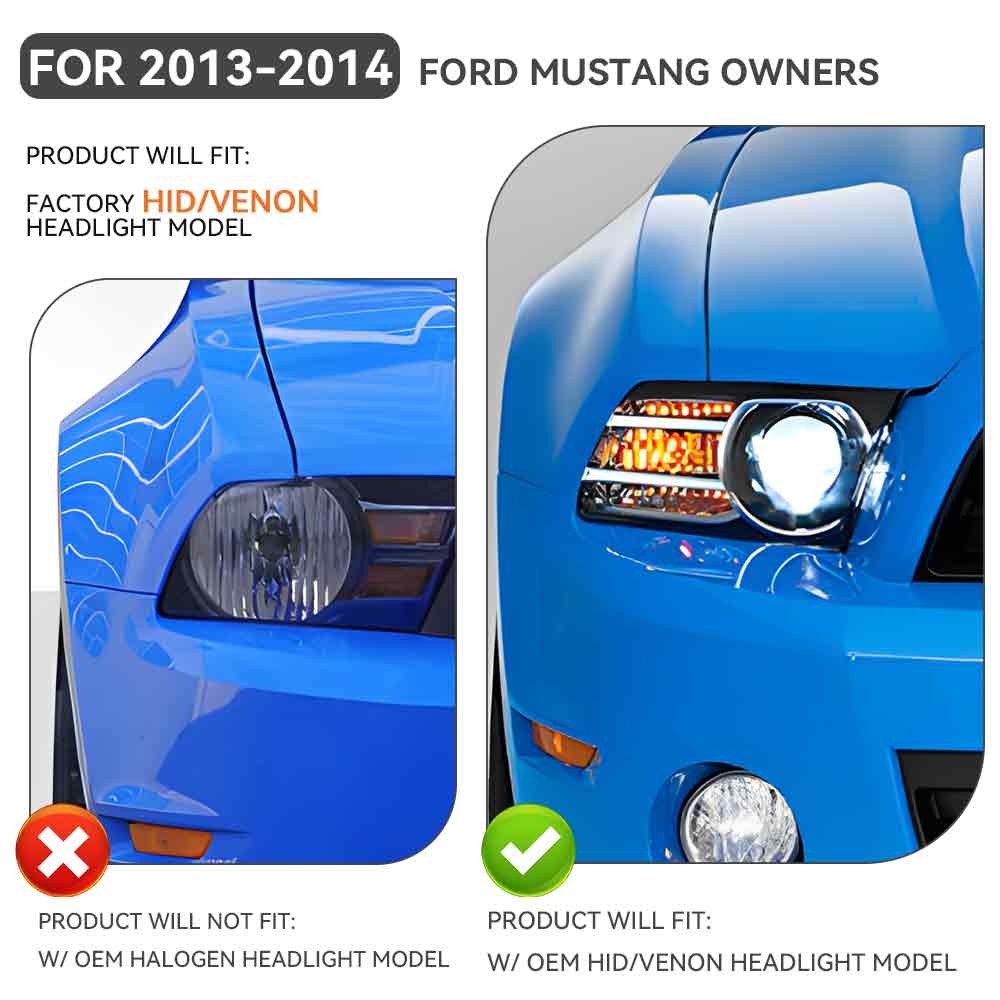 HID vs halogen fitment diagram for 2013-2014 Ford Mustang headlights