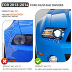 HID vs halogen fitment diagram for 2013-2014 Ford Mustang headlights