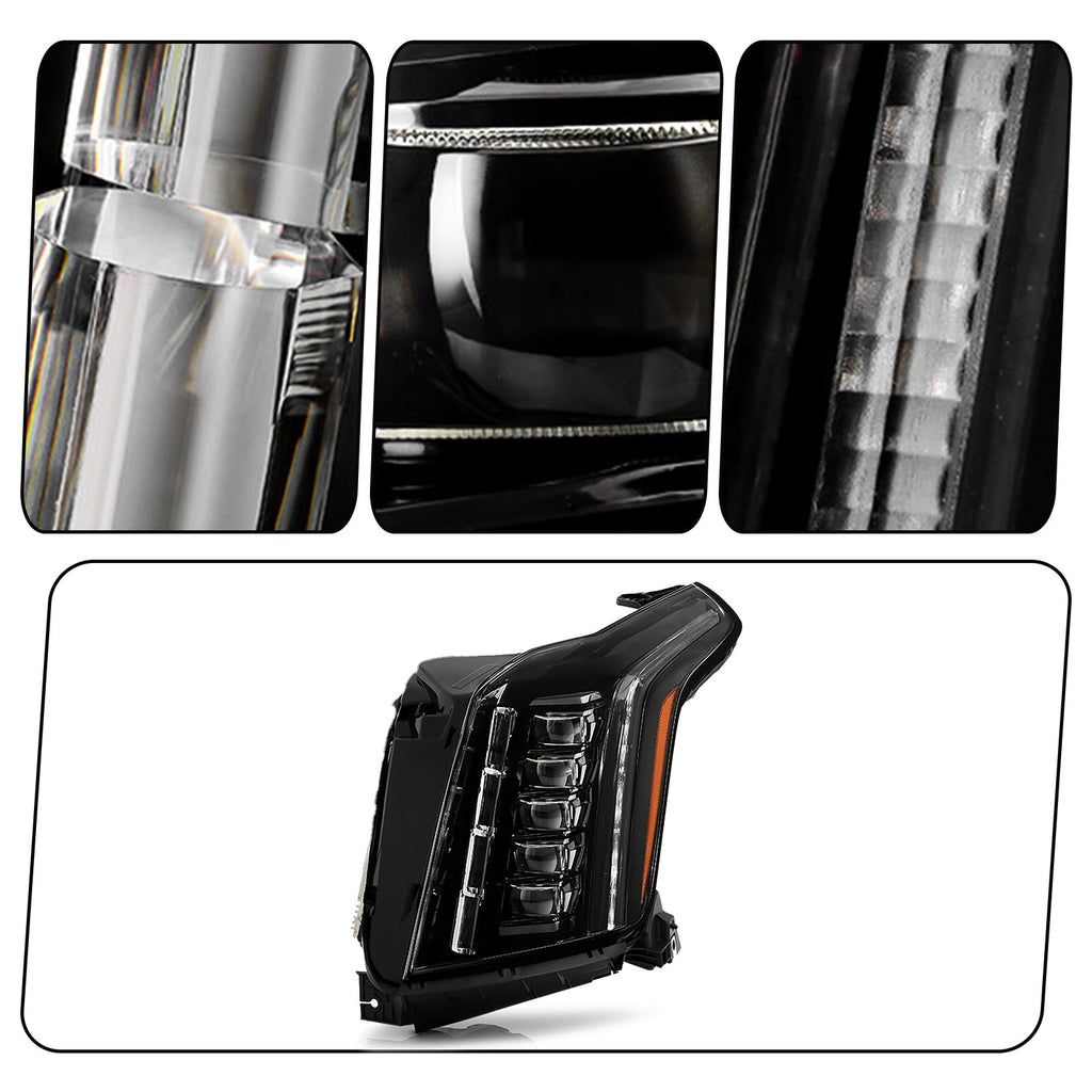 Left LED headlight lens close-up for 2015-2020 Cadillac Escalade