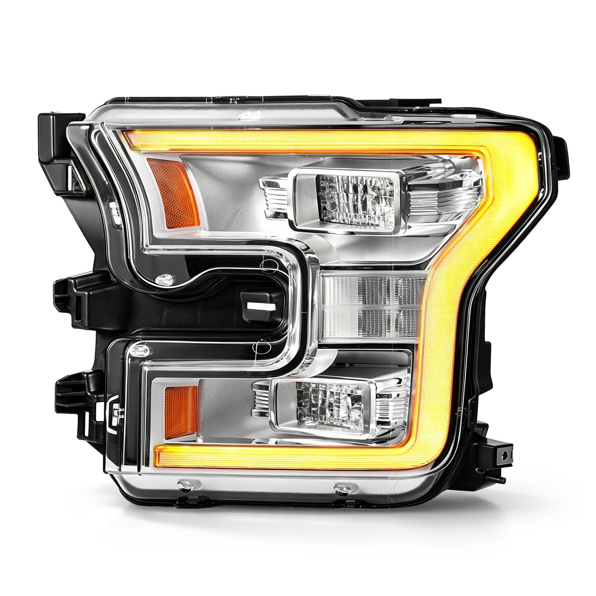 Right LED headlight lens close-up for 2015-2017 Ford F-150