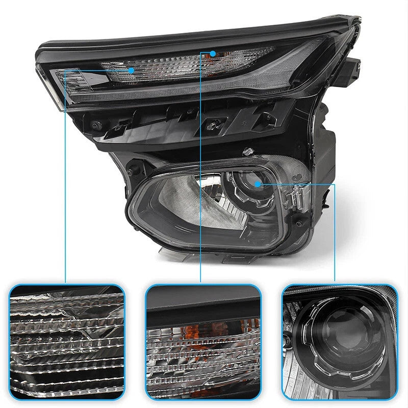 Left halogen headlight lens close-up for 2021-2023 Chevrolet Trailblazer