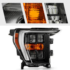 Right LED headlight lens close-up for 2021-2023 Ford F-150