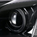 Passenger side Black HID Projector headlight close-up for 2015-2019 Cadillac CTS