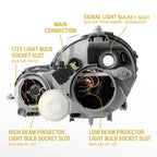 Back of the headlight with bulb slots