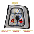 Back of the E34 tail light: OEM location mounting tab, parking, brake and signal socket slots