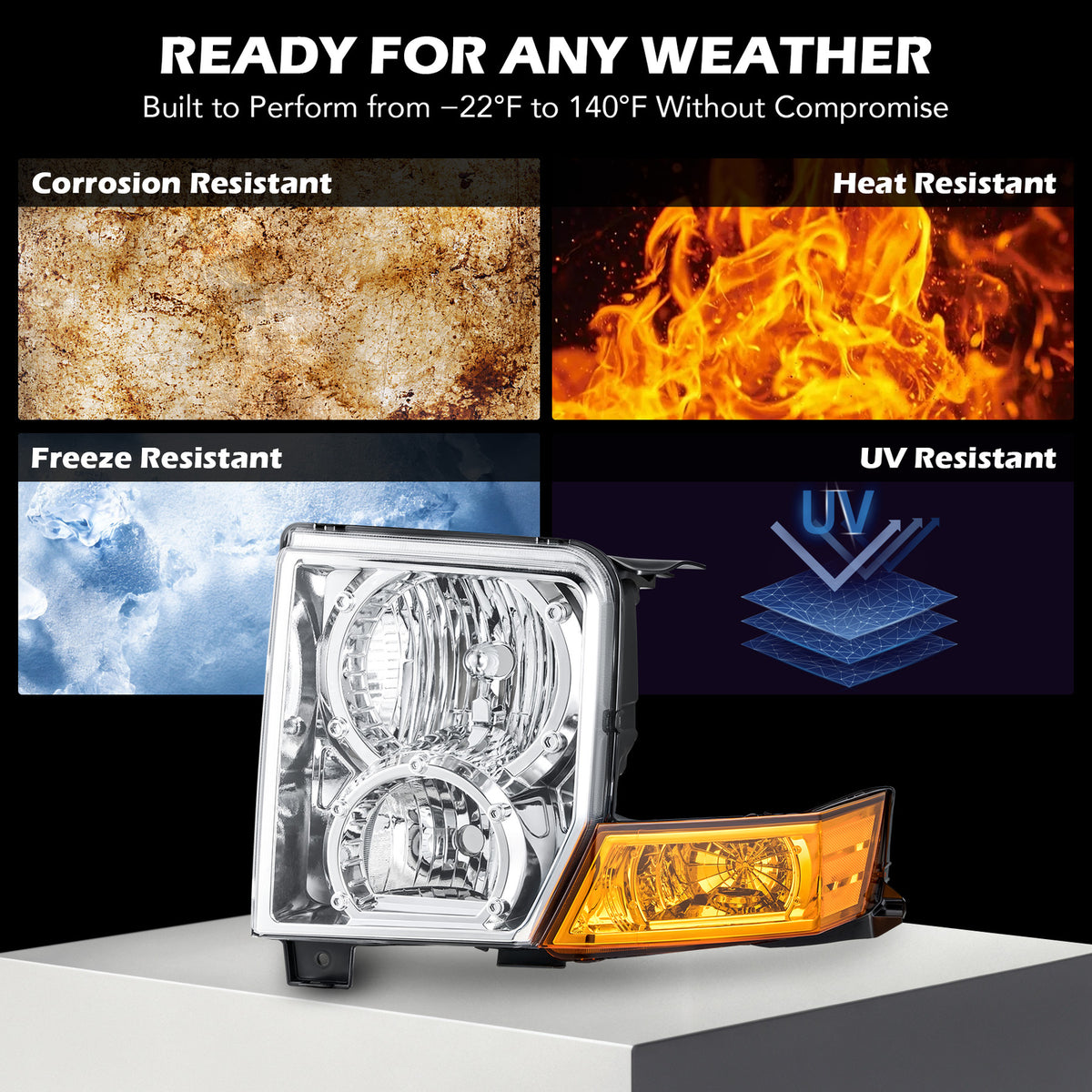 Chrome Halogen headlight features and specifications for 2006-2010 Jeep Commander (image 4)