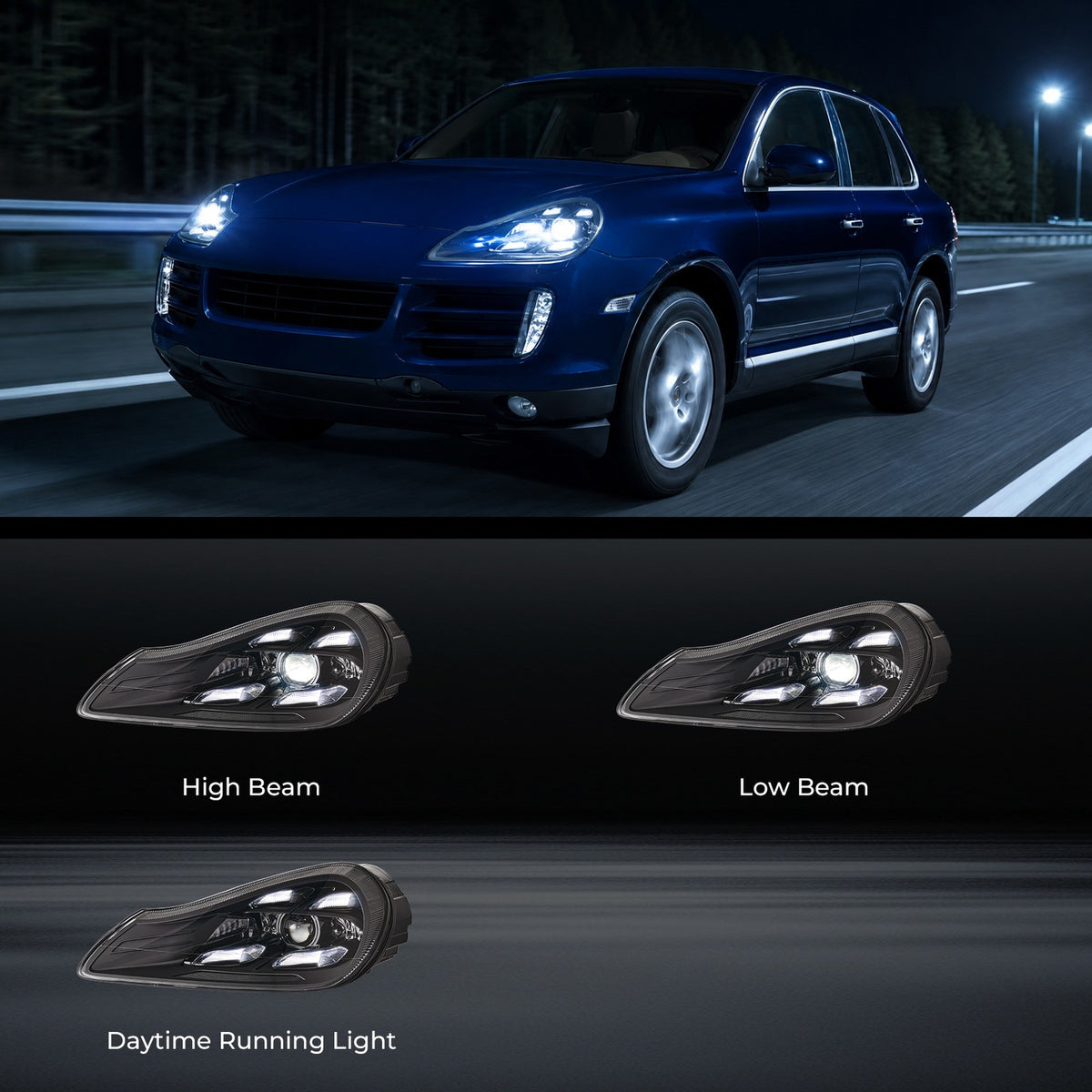 Full LED headlight features and specifications for 2007-2010 Porsche Cayenne 957 (image 4)