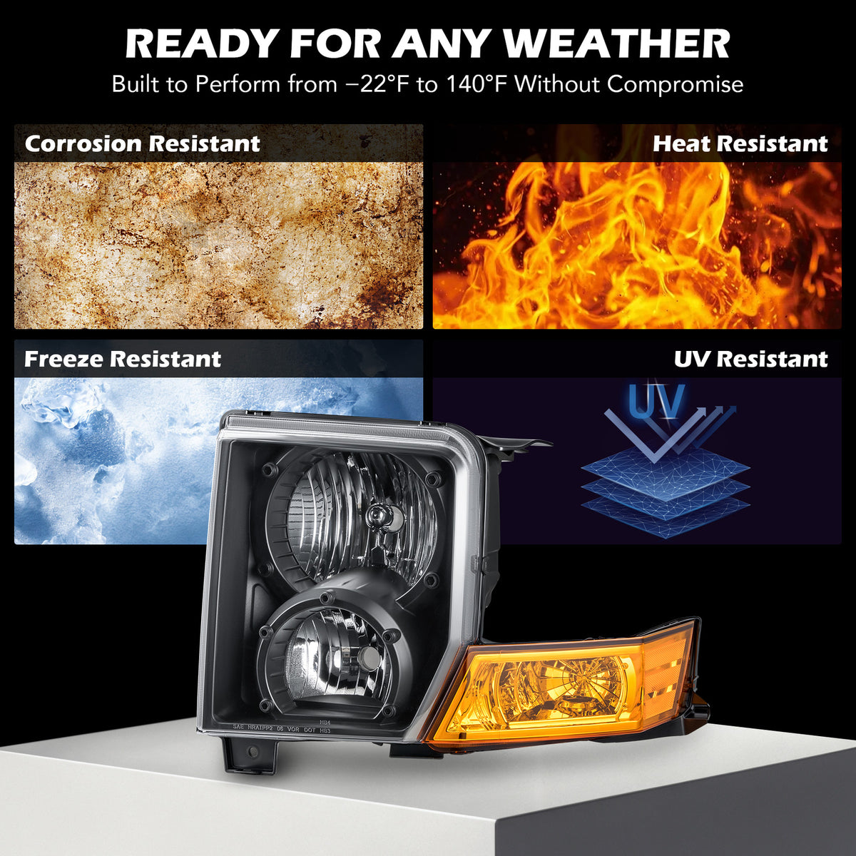 Black Halogen headlight features and specifications for 2006-2010 Jeep Commander (image 3)