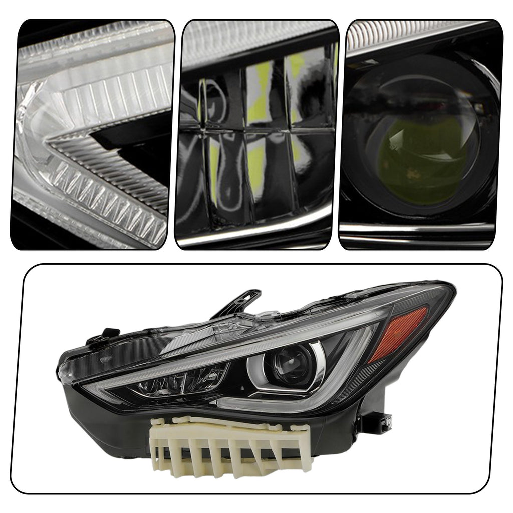 Pair LED headlight rear housing angle for 2017-2022 Infiniti Q60