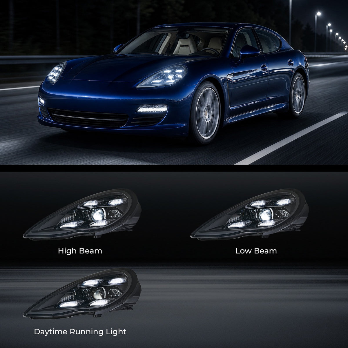 Full LED headlight features and specifications for 2010-2013 Porsche Panamera 970 (image 2)
