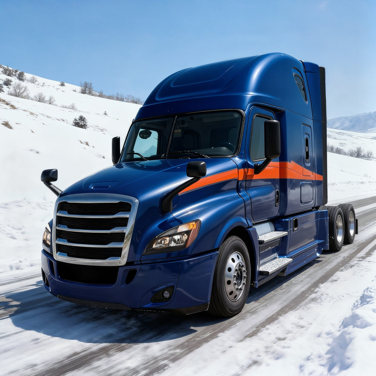 Black Halogen headlight lens and housing detail for 2018-2024 Freightliner Cascadia