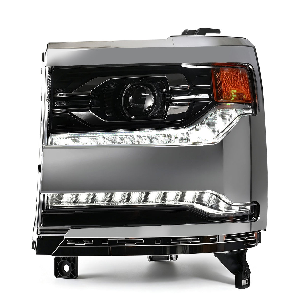 Left LED headlight lens close-up for 2016-2018 Chevy Silverado 1500