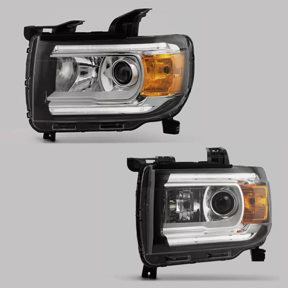 Left halogen projector headlight lens close-up for 2015-2022 GMC Canyon