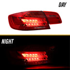 E92 LCI style tail light brake LEDs lit, day and night