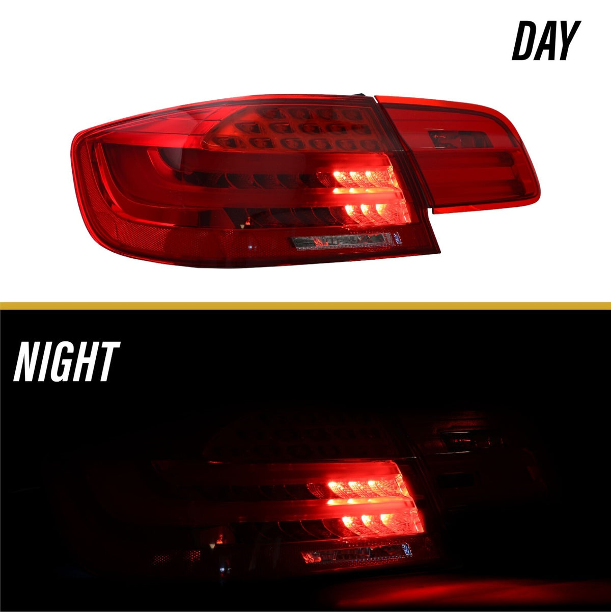 E92 LCI style tail light inner lamp rear fog lit, day and night