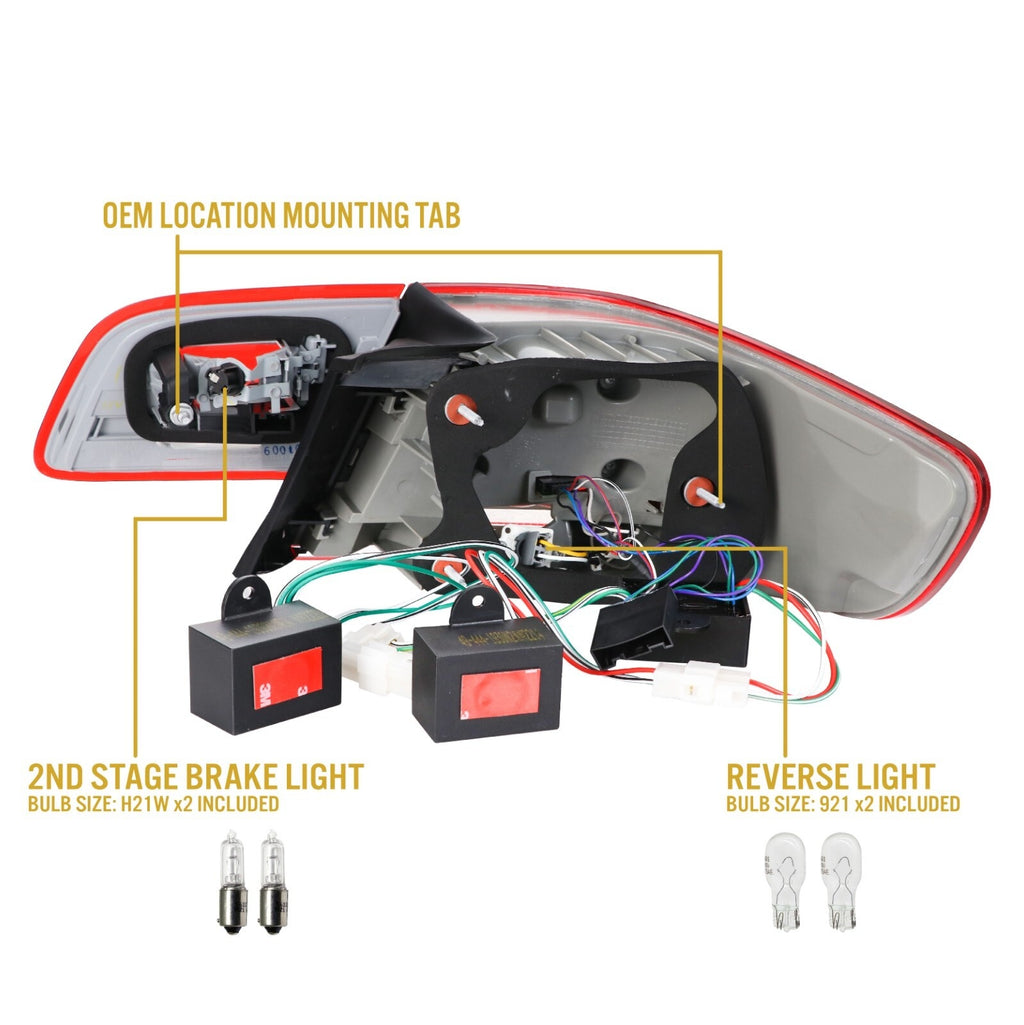 Back of the E92 LCI style tail light showing mounting tab, 2nd stage brake and reverse bulb sockets with resistors