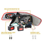 Back of the E92 LCI style tail light showing mounting tab, 2nd stage brake and reverse bulb sockets with resistors