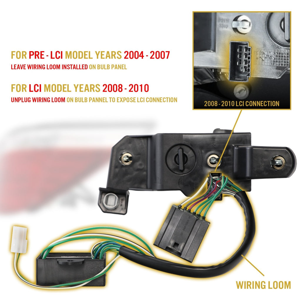 E60 wiring loom: leave installed on 2004-2007 cars, unplug on 2008-2010 LCI cars