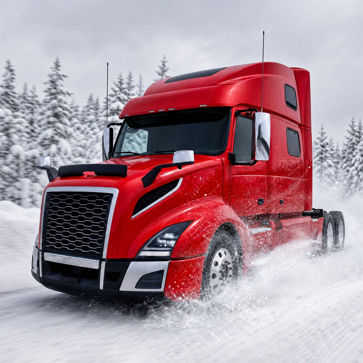 Black Full LED headlight lens and housing detail for 2018-2024 Volvo VNL VNR
