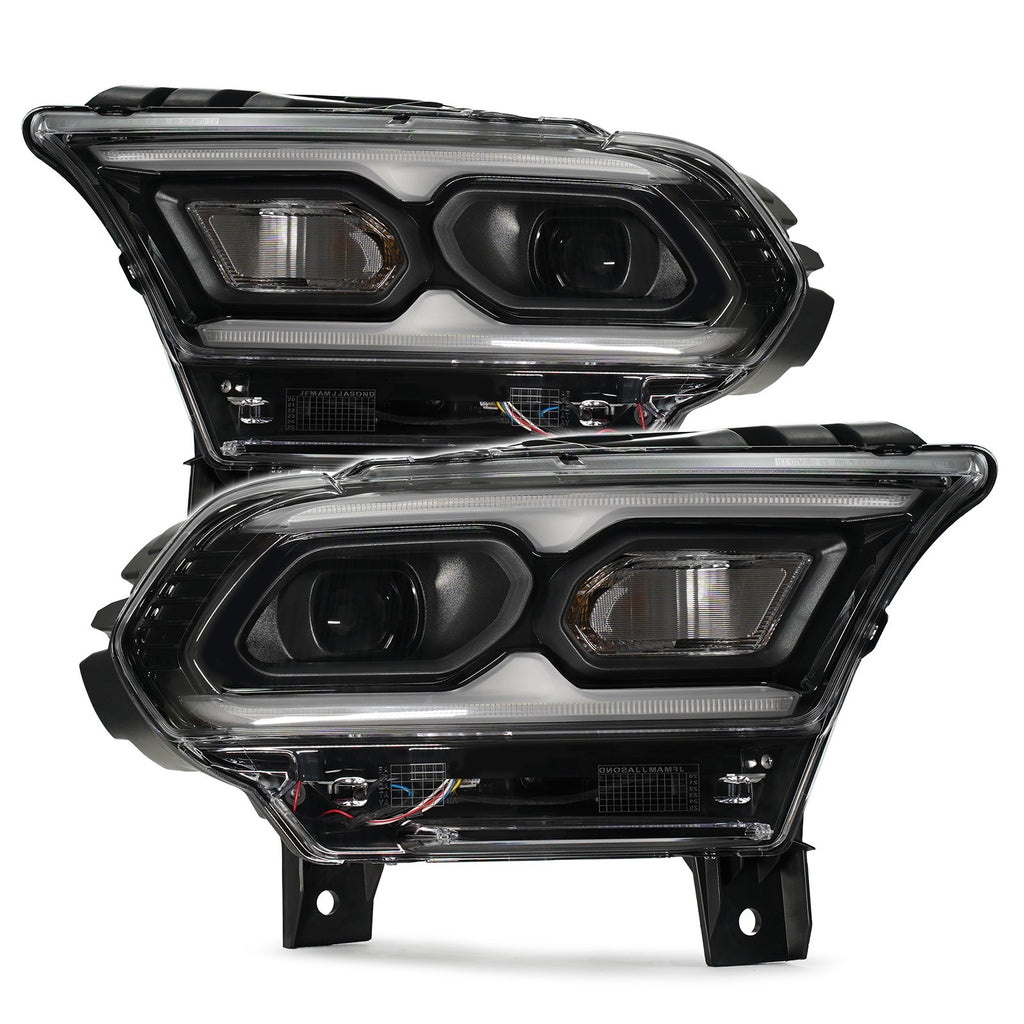 Black LED Projector Headlights Pair w/ Halogen Turn Signal & LED Module for Dodge Durango (2021-2026)