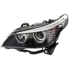 Black Halogen Angel Eye headlight inner lens detail for 2004-2010 BMW 5 Series E60 E61