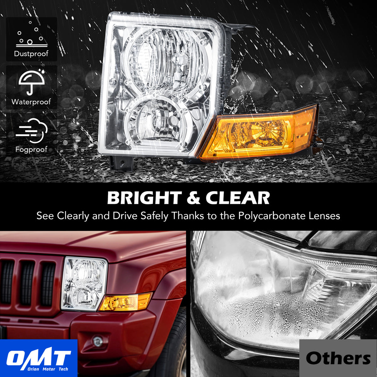 Chrome Halogen headlight features and specifications for 2006-2010 Jeep Commander (image 5)