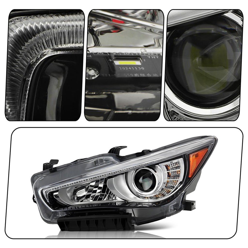 Pair LED headlight rear housing angle for 2014-2017 Infiniti Q50