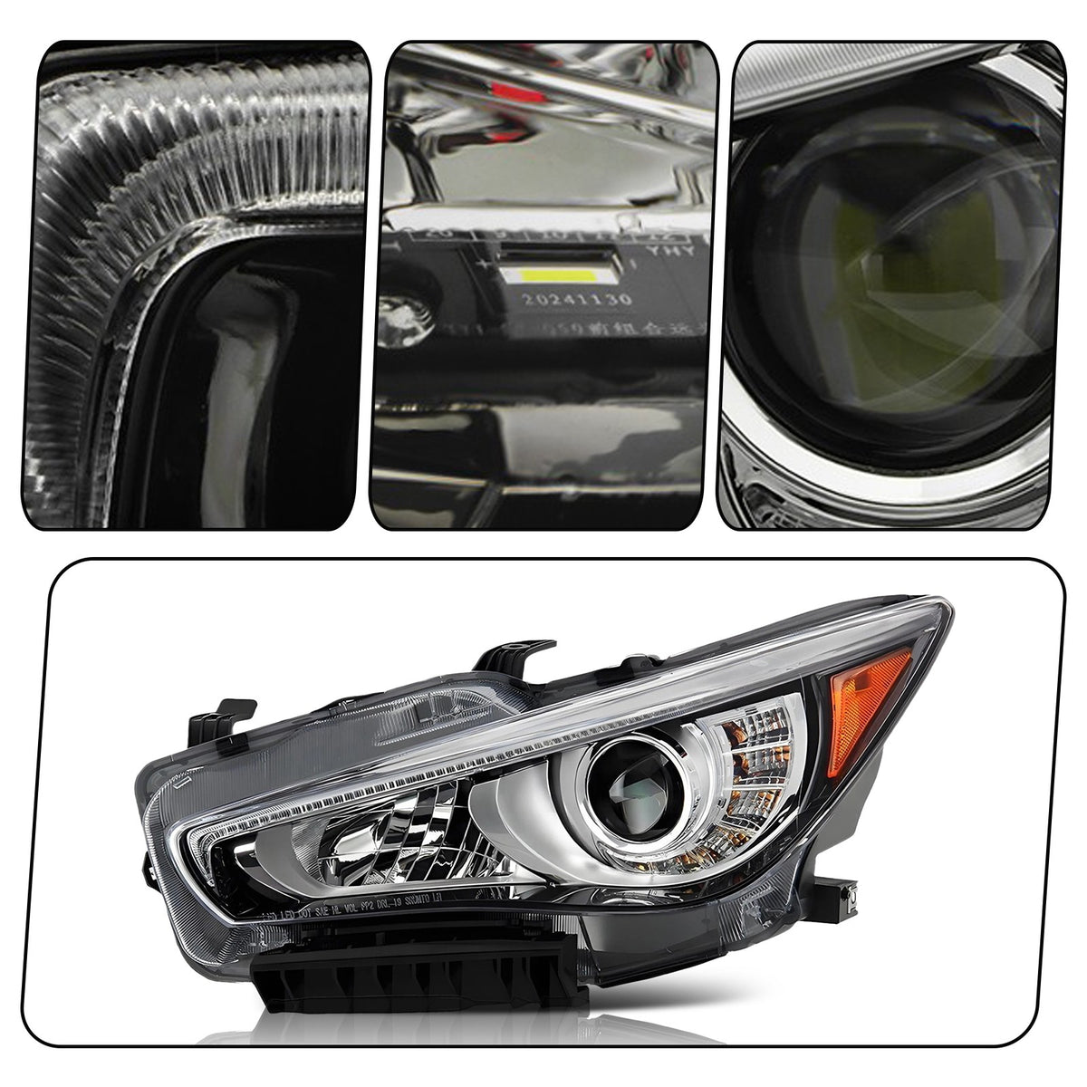 Pair LED headlight rear housing angle for 2014-2017 Infiniti Q50