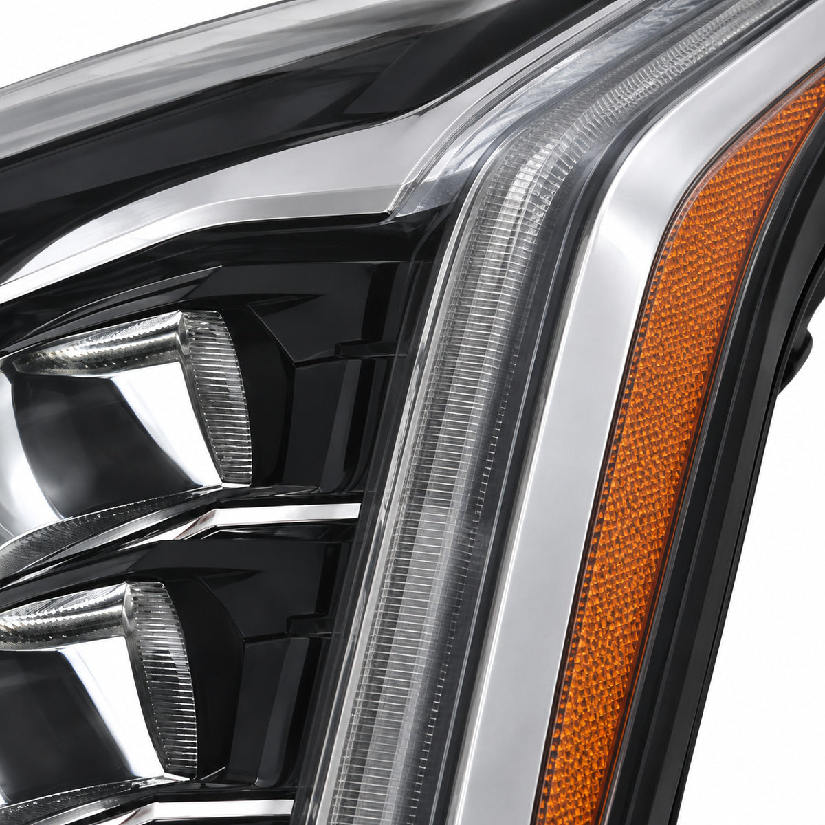 Right LED headlight lens close-up for 2015-2020 Cadillac Escalade
