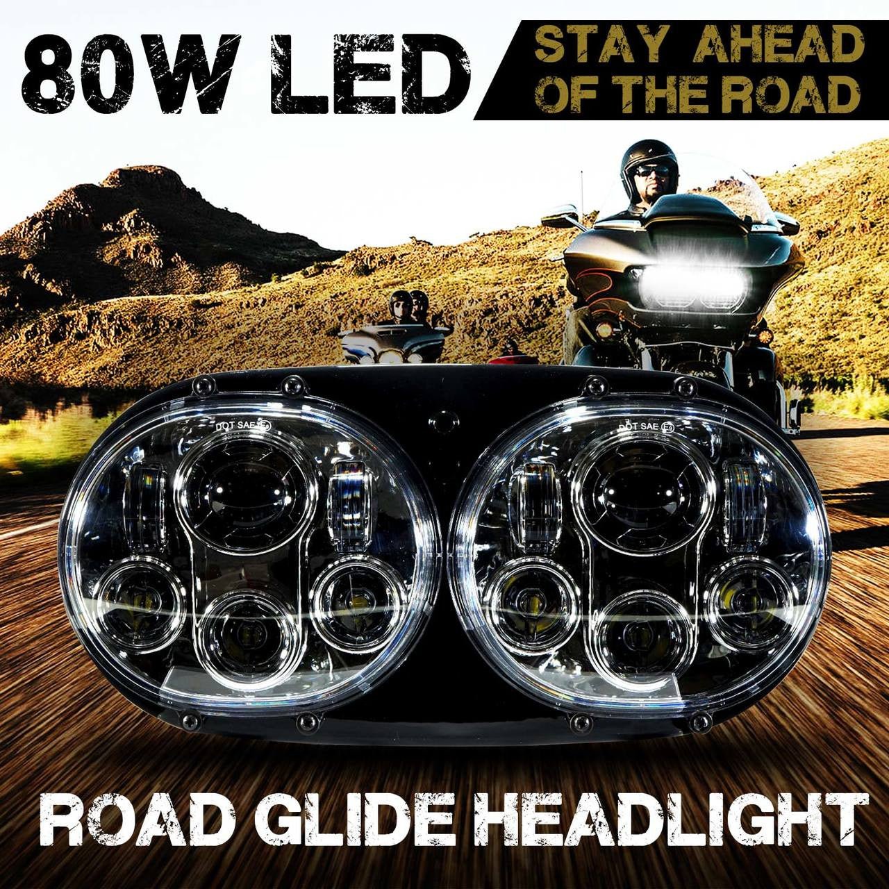 Dual LED Headlight for Harley Road Glide Chrome - GENSSI Lighting