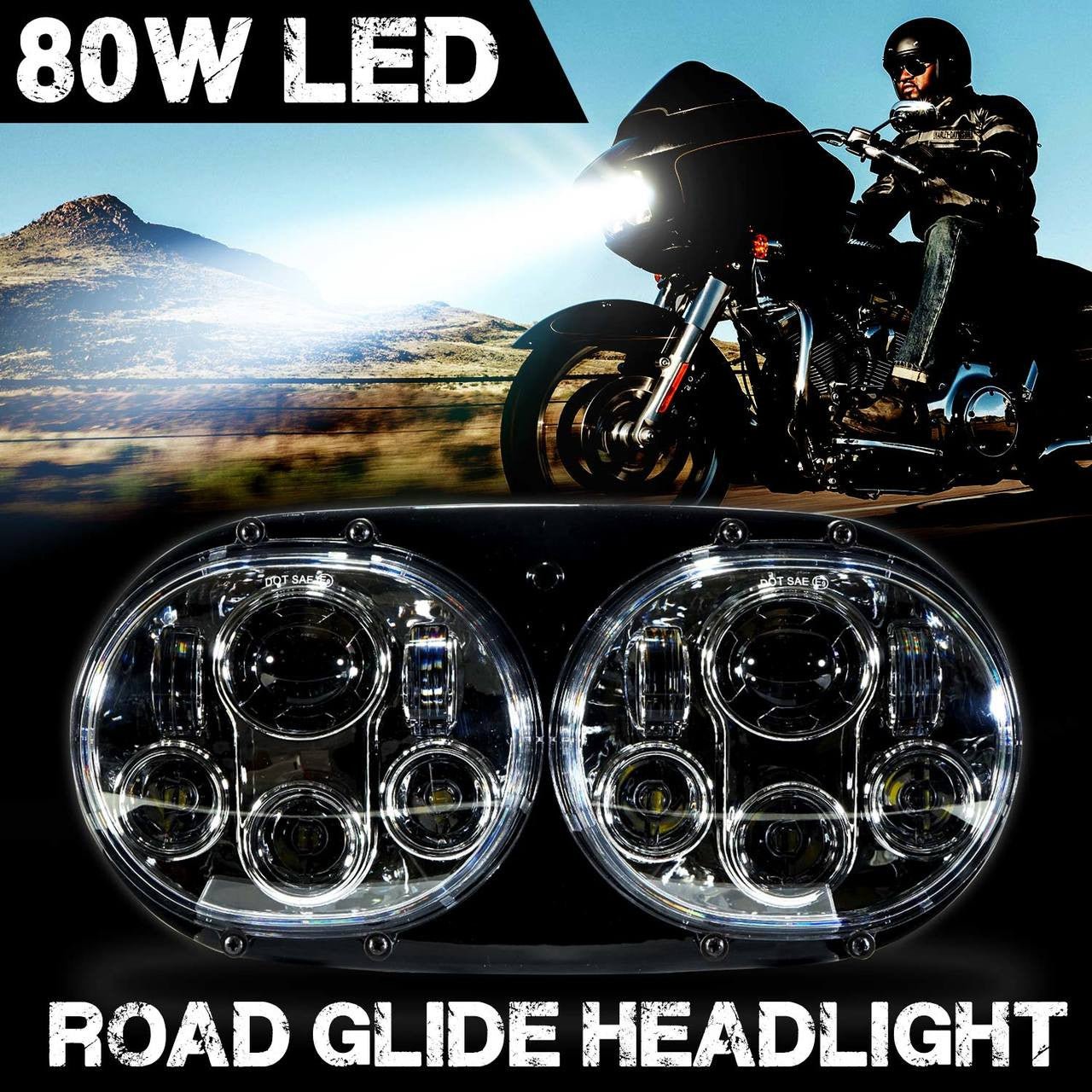 Dual LED Headlight for Harley Road Glide Chrome - GENSSI Lighting