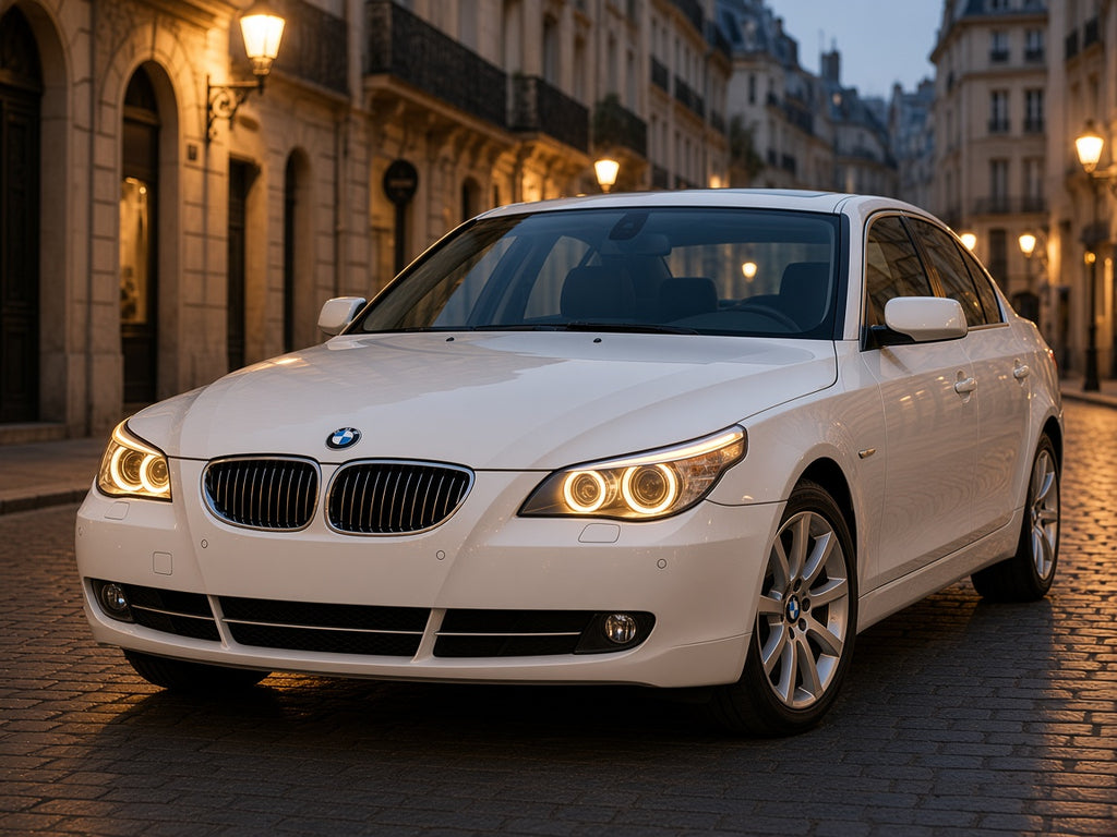2004-2010 BMW 5 Series E60 E61 with Black Halogen Angel Eye headlights installed