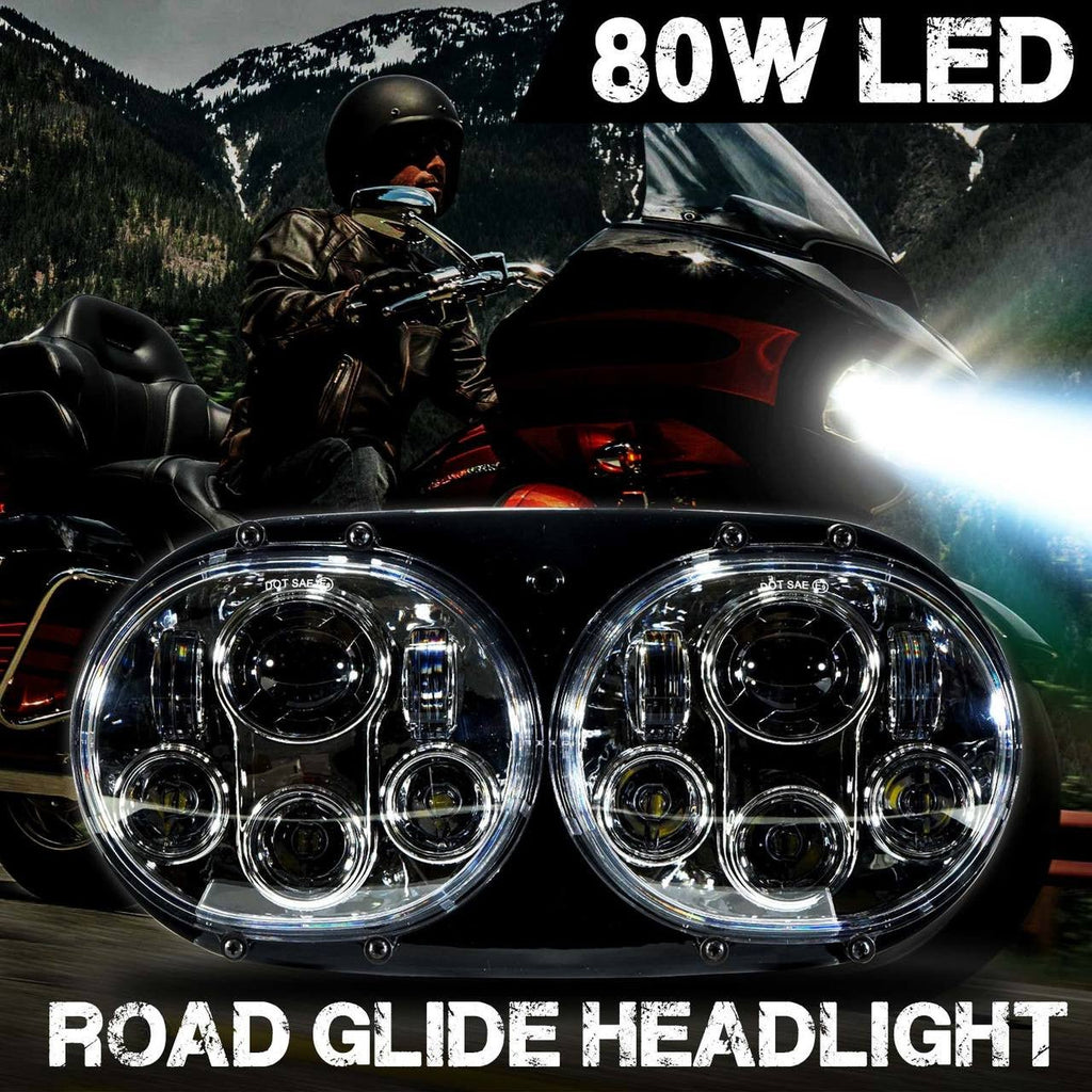 Dual LED Headlight for Harley Road Glide Chrome - GENSSI Lighting