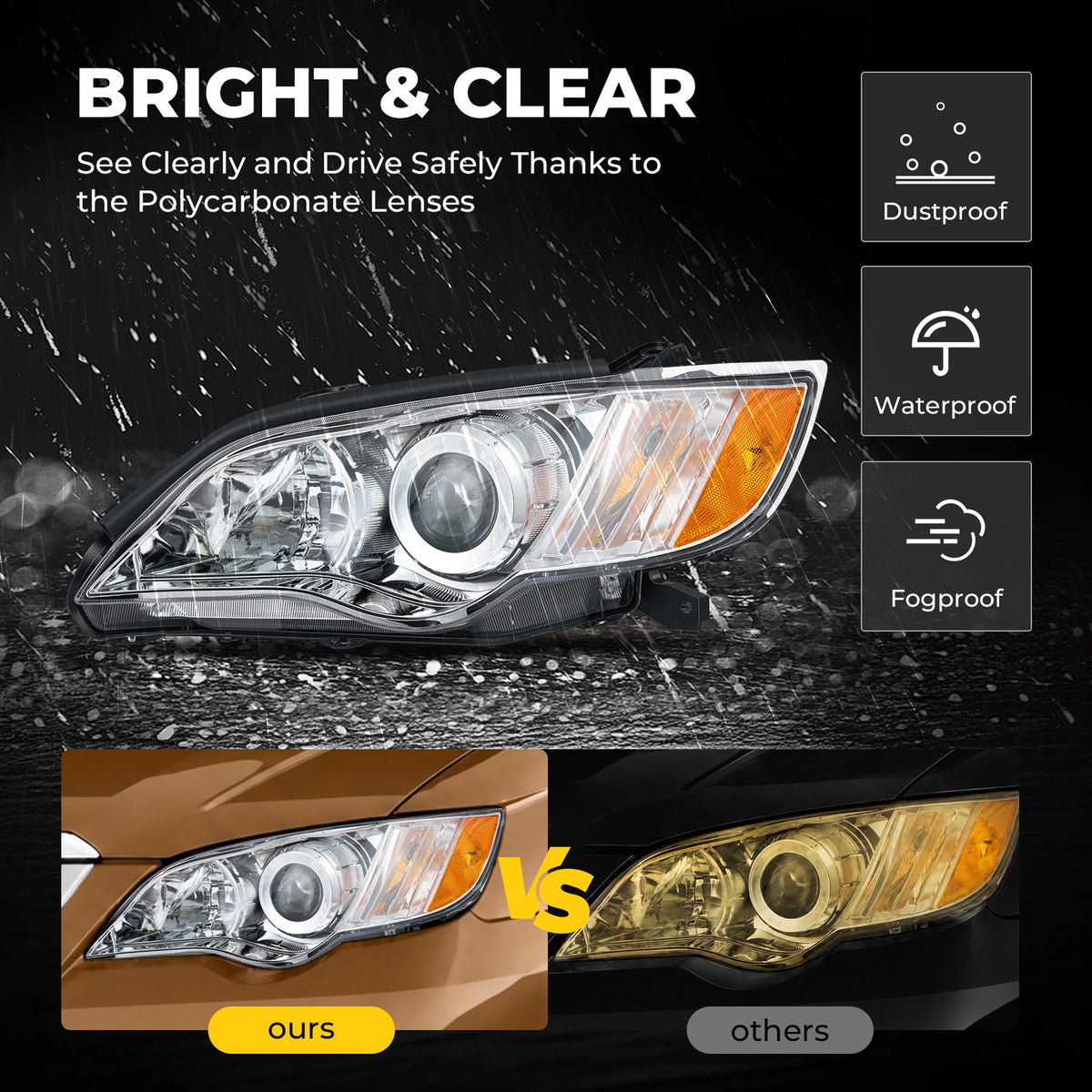 Chrome Projector Halogen headlight features and specifications for 2008-2009 Subaru Outback (image 4)