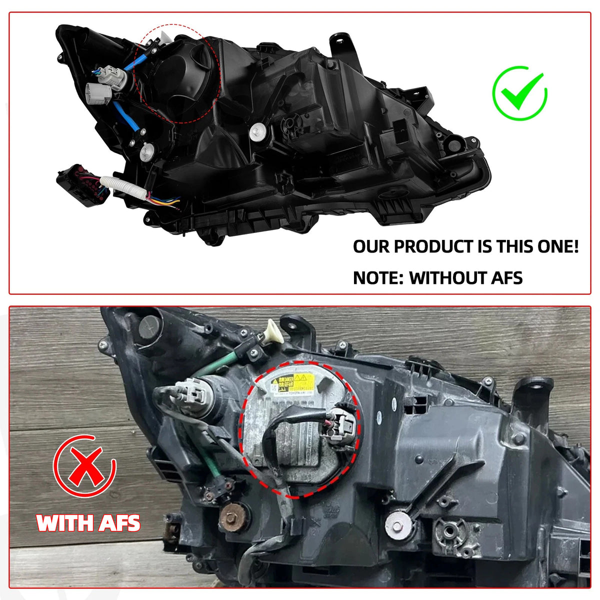 AFS vs non-AFS diagram for 2013-2015 Lexus GS350 headlights